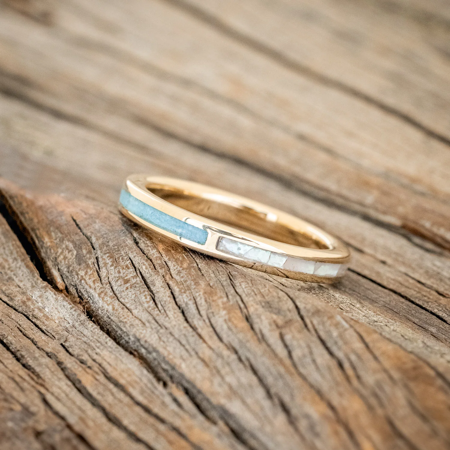 "HARMONY" - TURQUOISE & MOTHER OF PEARL SPLIT STACKING BAND - Image 6