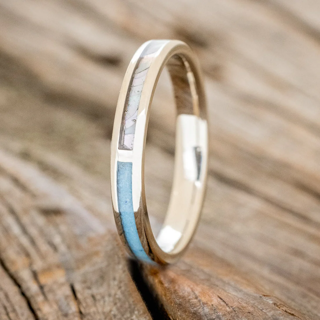 "HARMONY" - TURQUOISE & MOTHER OF PEARL SPLIT STACKING BAND - Image 7