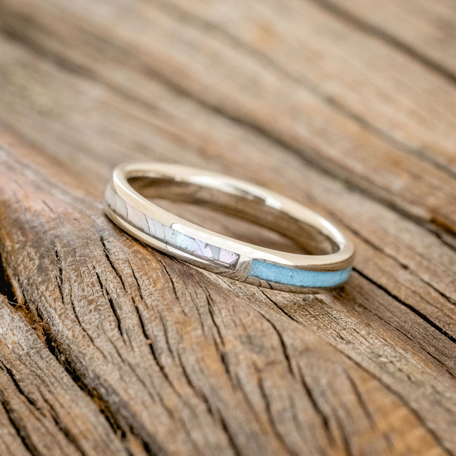 "HARMONY" - TURQUOISE & MOTHER OF PEARL SPLIT STACKING BAND - Image 8