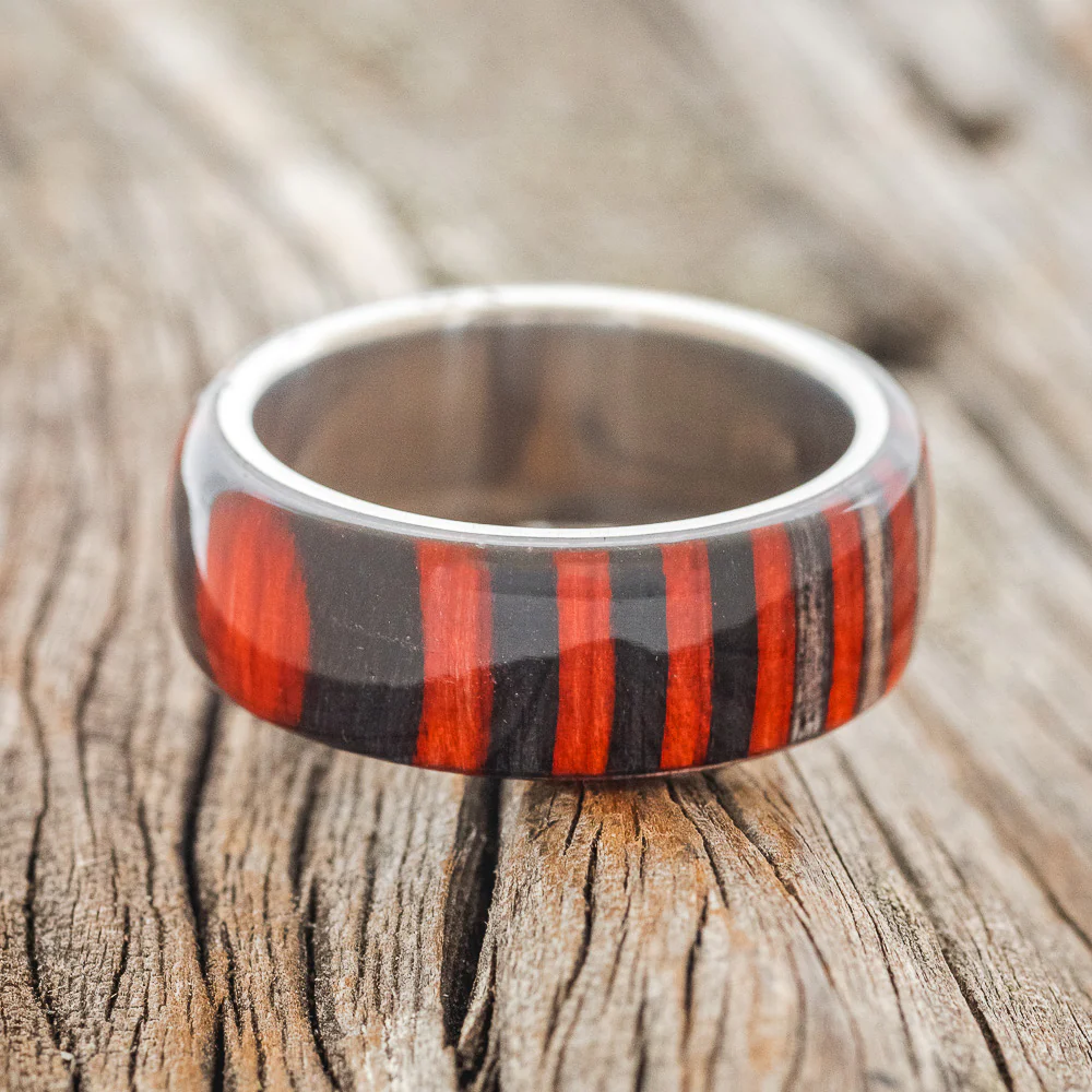 "HAVEN" - RED & BLACK DYED BIRCH WOOD WEDDING RING - Image 3