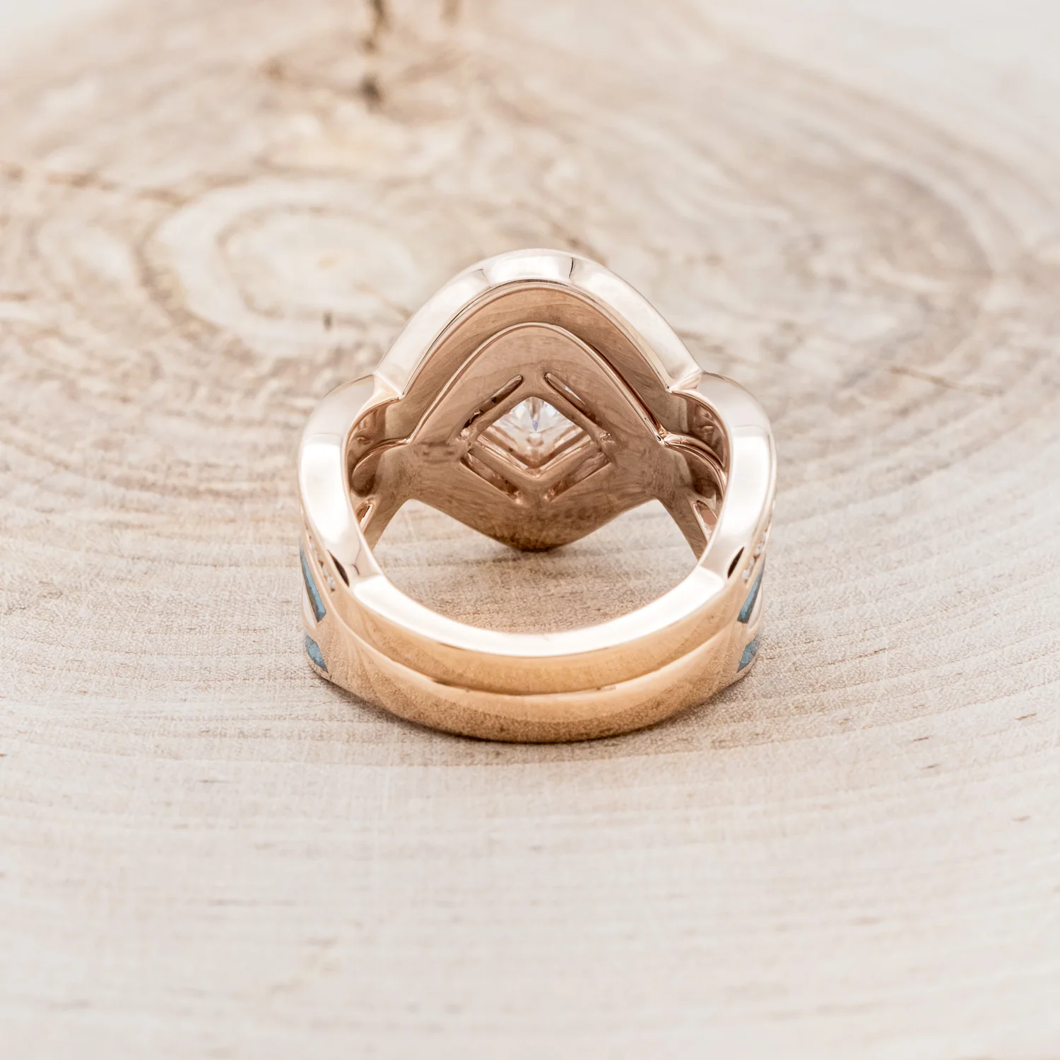 "HELIX" - PRINCESS CUT MOISSANITE ENGAGEMENT RING WITH TURQUOISE INLAYS & A DIAMOND TRACER - Image 19