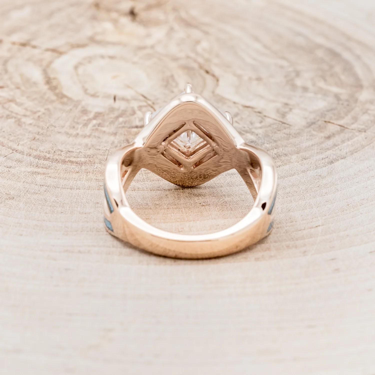 "HELIX" - PRINCESS CUT MOISSANITE ENGAGEMENT RING WITH TURQUOISE INLAYS & A DIAMOND TRACER - Image 24