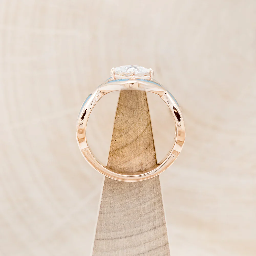 "HELIX" - PRINCESS CUT MOISSANITE ENGAGEMENT RING WITH TURQUOISE INLAYS & A DIAMOND TRACER - Image 32