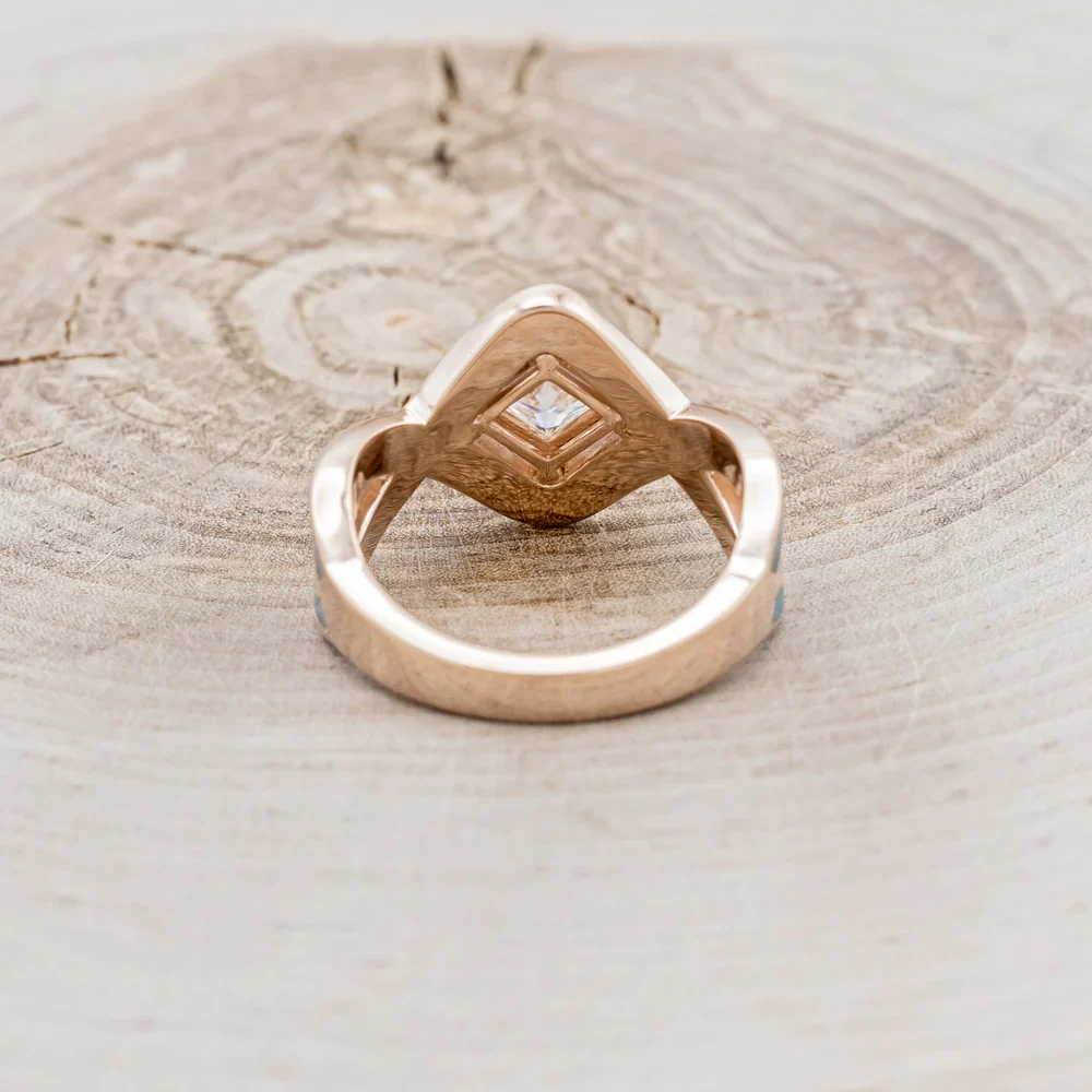 "HELIX" - PRINCESS CUT MOISSANITE ENGAGEMENT RING WITH TURQUOISE INLAYS & A DIAMOND TRACER - Image 33