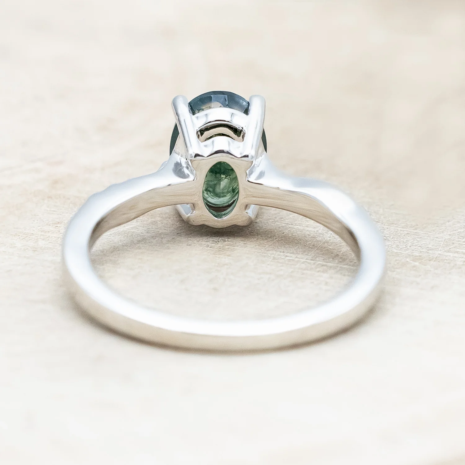 "HOPE" - OVAL CUT MOSS AGATE SOLITAIRE ENGAGEMENT RING WITH FEATHER ACCENTS - Image 6