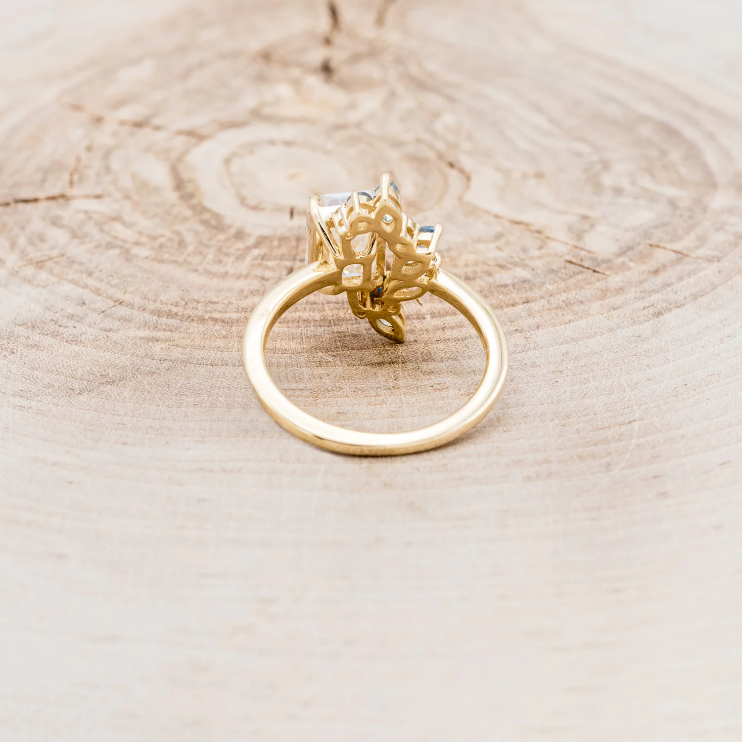 "ISABELLA" - EMERALD CUT MOISSANITE ENGAGEMENT RING WITH AQUAMARINE ACCENTS - Image 5