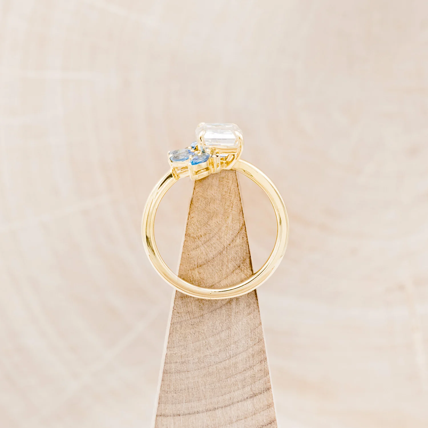 "ISABELLA" - EMERALD CUT MOISSANITE ENGAGEMENT RING WITH AQUAMARINE ACCENTS - Image 6