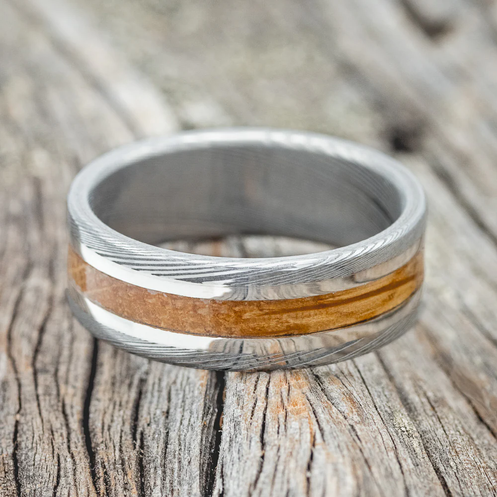 "KALDER" - WHISKEY BARREL & 14K GOLD INLAYS WEDDING RING - Image 3