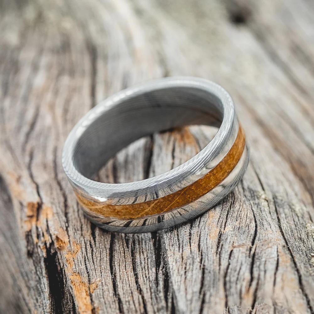 "KALDER" - WHISKEY BARREL & 14K GOLD INLAYS WEDDING RING - Image 7
