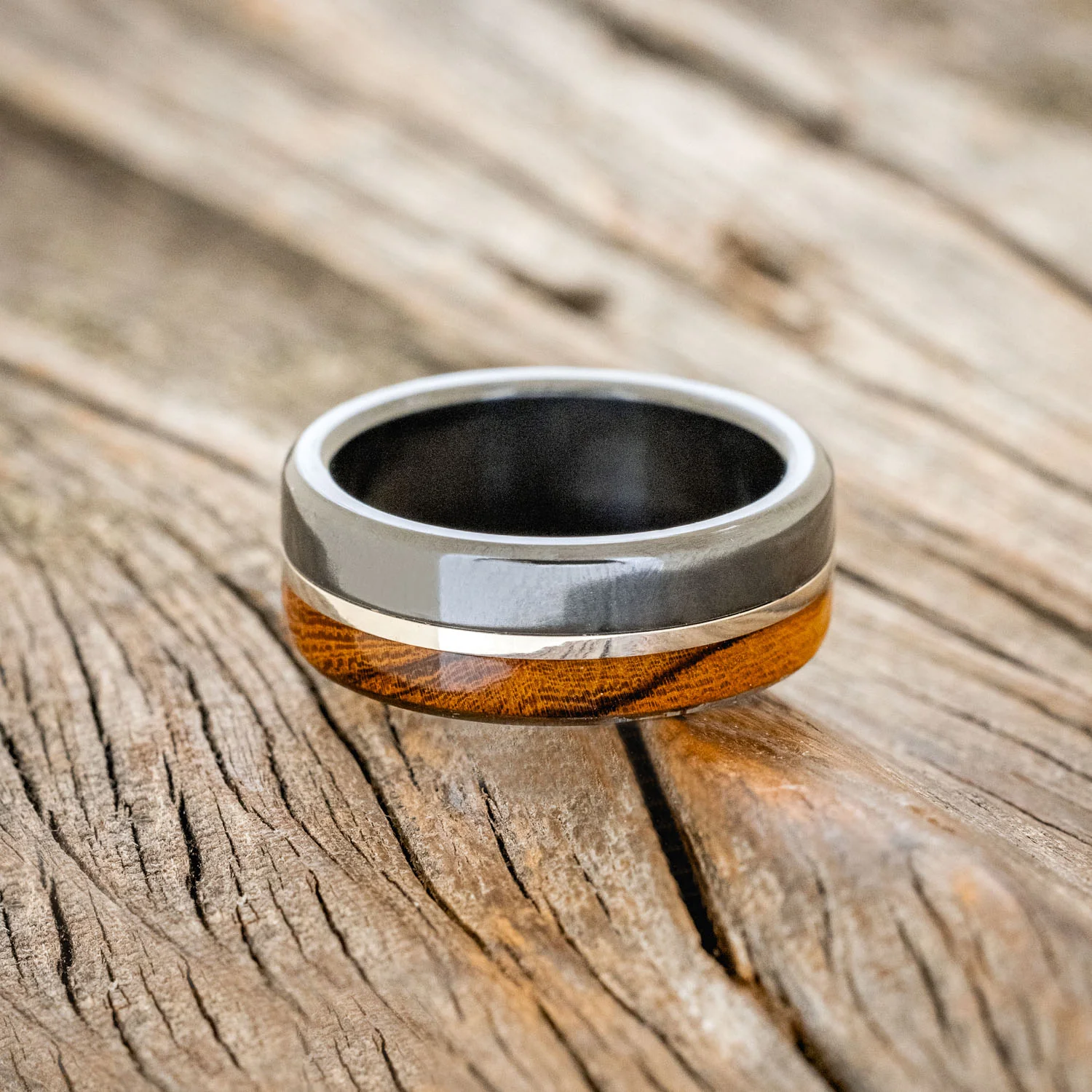 "LEDGER" - IRONWOOD & 14K GOLD INLAY WEDDING RING - Image 3