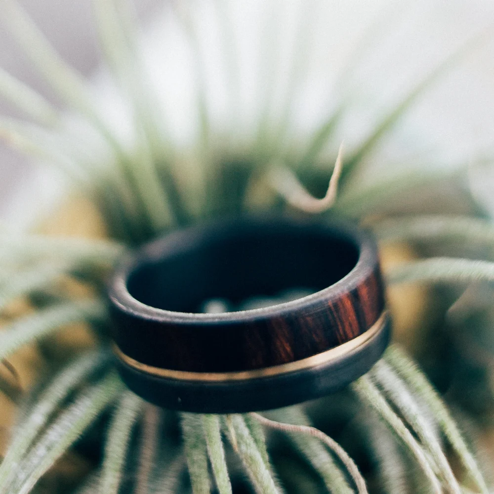 "LEDGER" - IRONWOOD & 14K GOLD INLAY WEDDING RING - Image 4