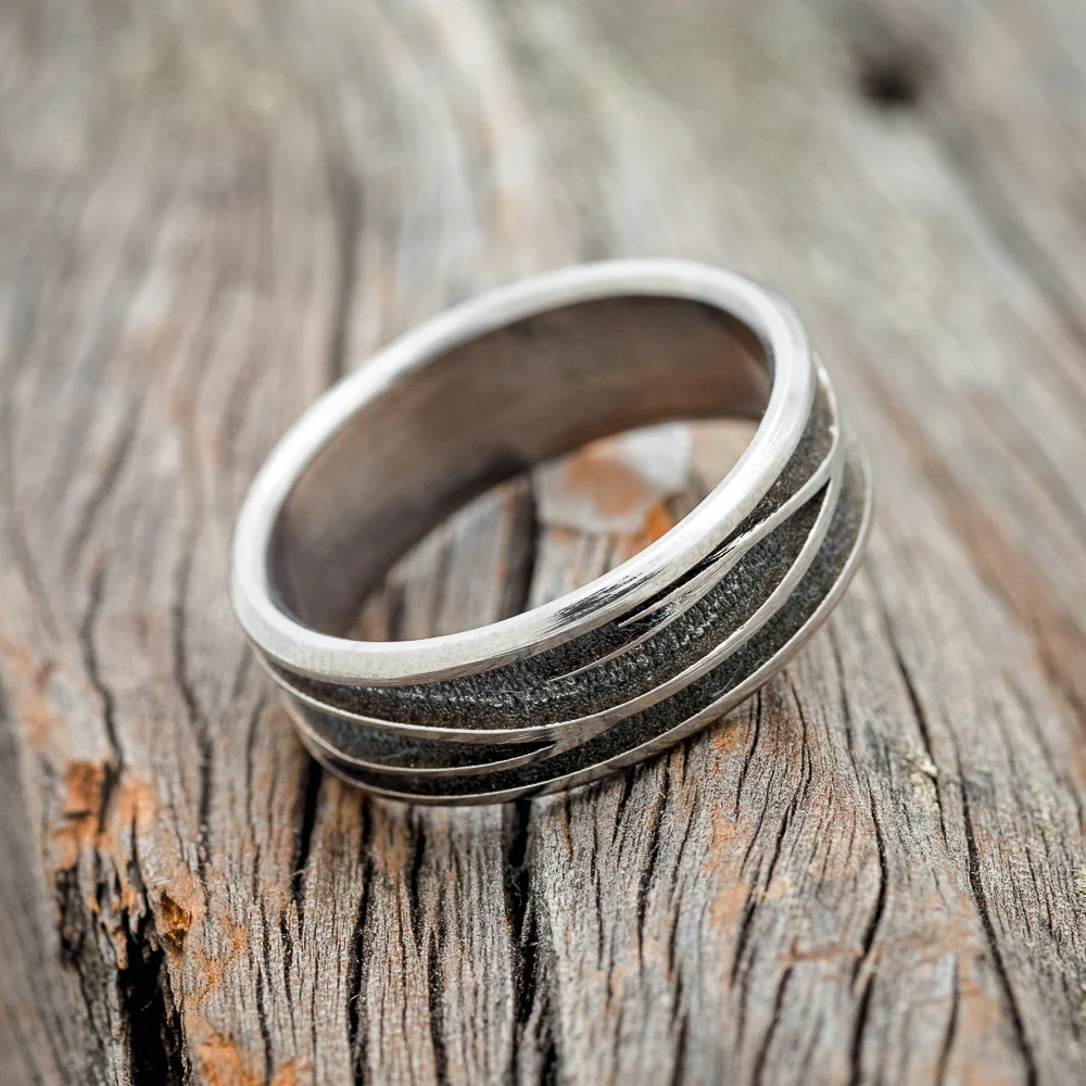 "LEGACY" - CHANNEL EMBOSSED BRANCHES WEDDING BAND - Image 3