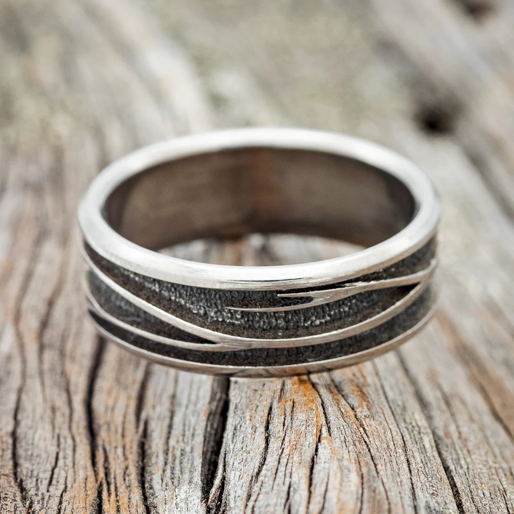"LEGACY" - CHANNEL EMBOSSED BRANCHES WEDDING BAND - Image 4