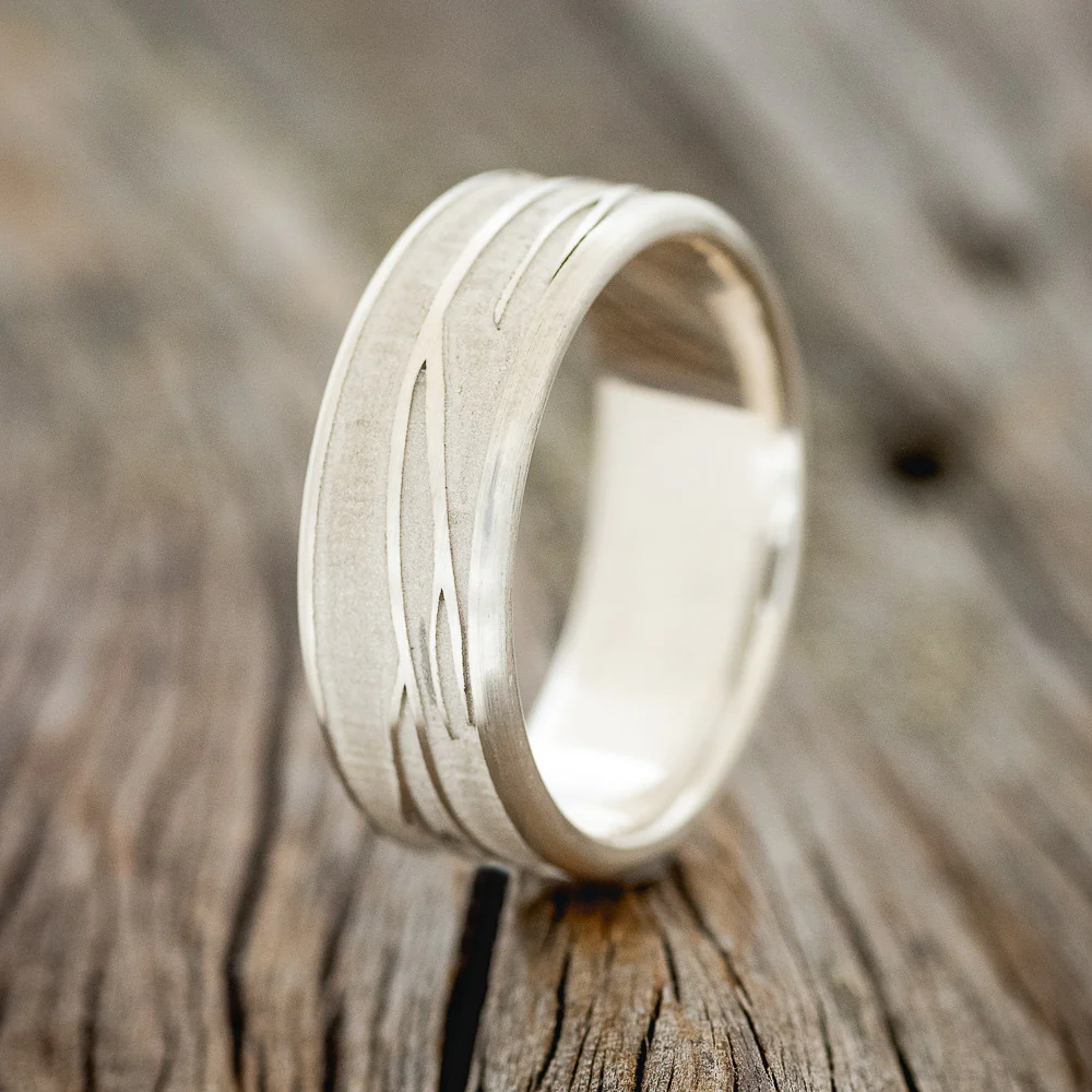 "LEGACY" - CHANNEL EMBOSSED BRANCHES WEDDING BAND - Image 5