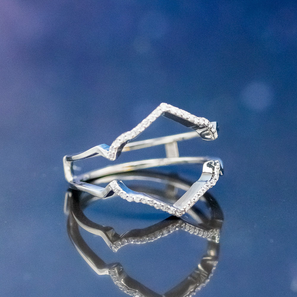 "LUCY IN THE SKY" - ROUND CUT MOISSANITE ENGAGEMENT RING WITH DIAMOND ACCENTS, TURQUOISE INLAYS & A DIAMOND RING GUARD - Image 11