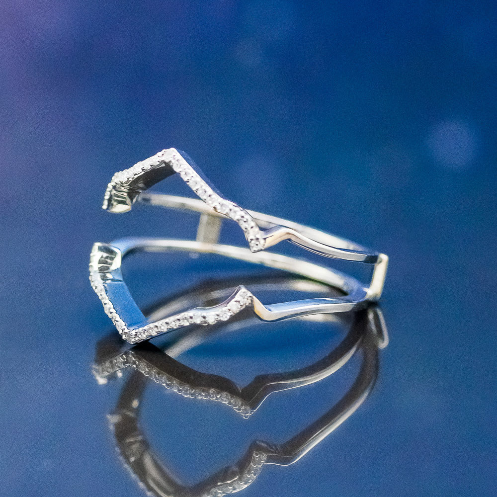 "LUCY IN THE SKY" - ROUND CUT MOISSANITE ENGAGEMENT RING WITH DIAMOND ACCENTS, TURQUOISE INLAYS & A DIAMOND RING GUARD - Image 14