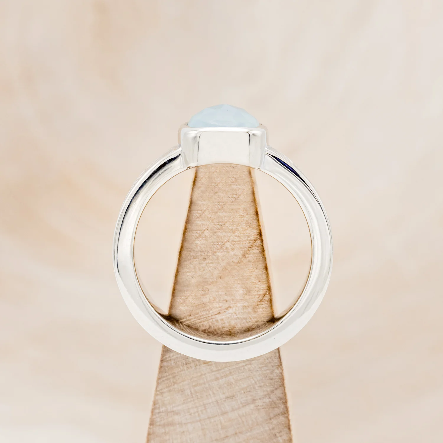 "MATILDA" - CUSHION CUT CHALCEDONY ENGAGEMENT RING WITH TURQUOISE & MOTHER OF PEARL INLAYS - Image 5