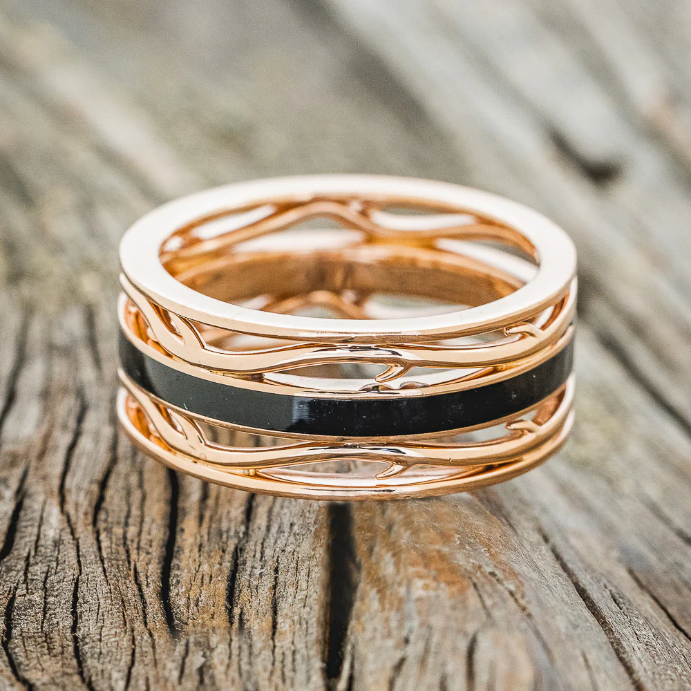 MEN'S "ARTEMIS" - JET STONE WEDDING RING FEATURING A 14K GOLD BAND - Image 3