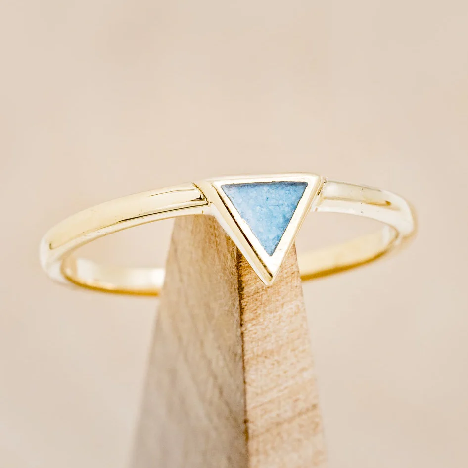 "MERA" - CRUSHED TURQUOISE ENGAGEMENT RING WITH A DIAMOND V-SHAPED TRACER - Image 8