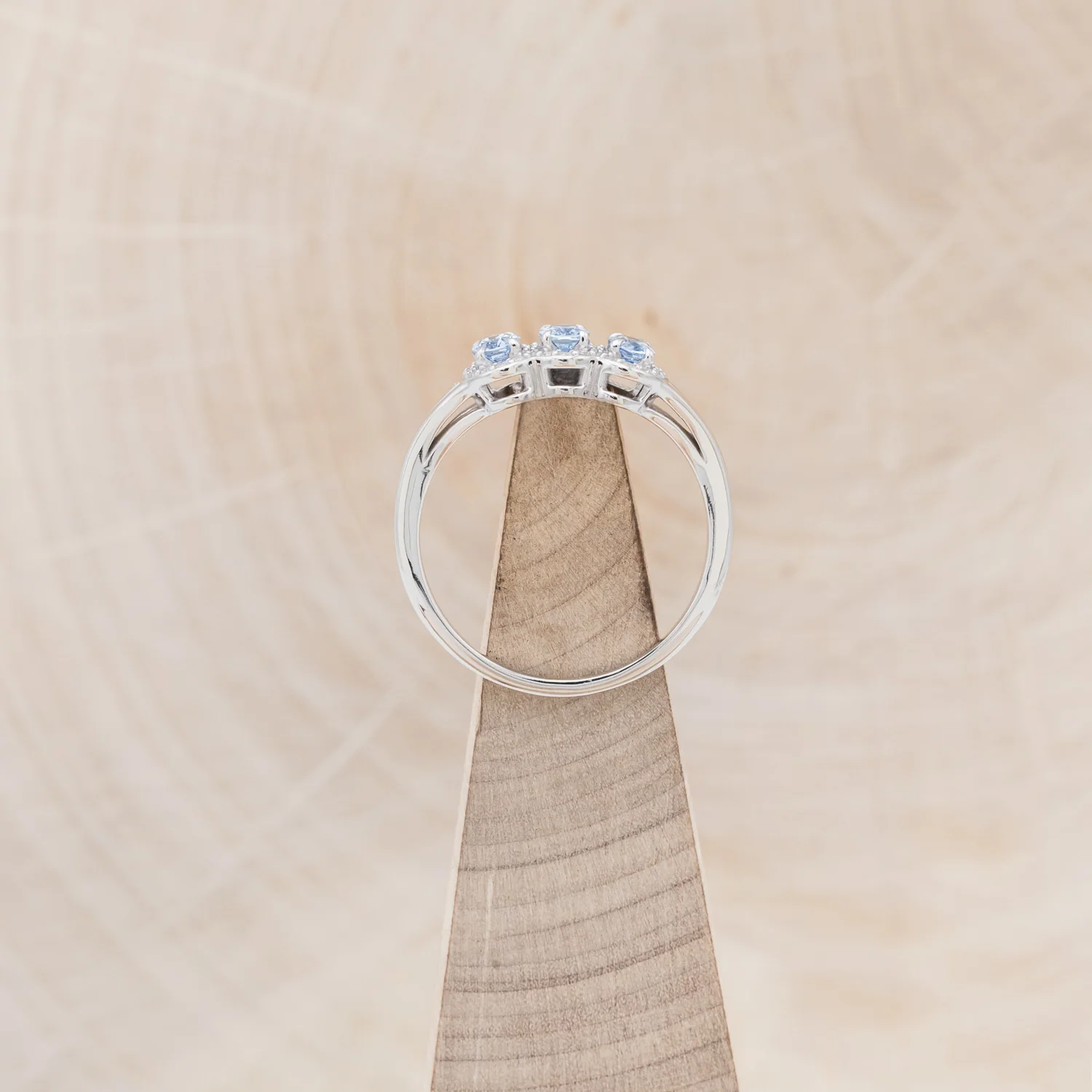 "MERCILLA" - THREE STONE OVAL CUT AQUAMARINE ENGAGEMENT RING WITH DIAMOND ACCENTS - Image 6