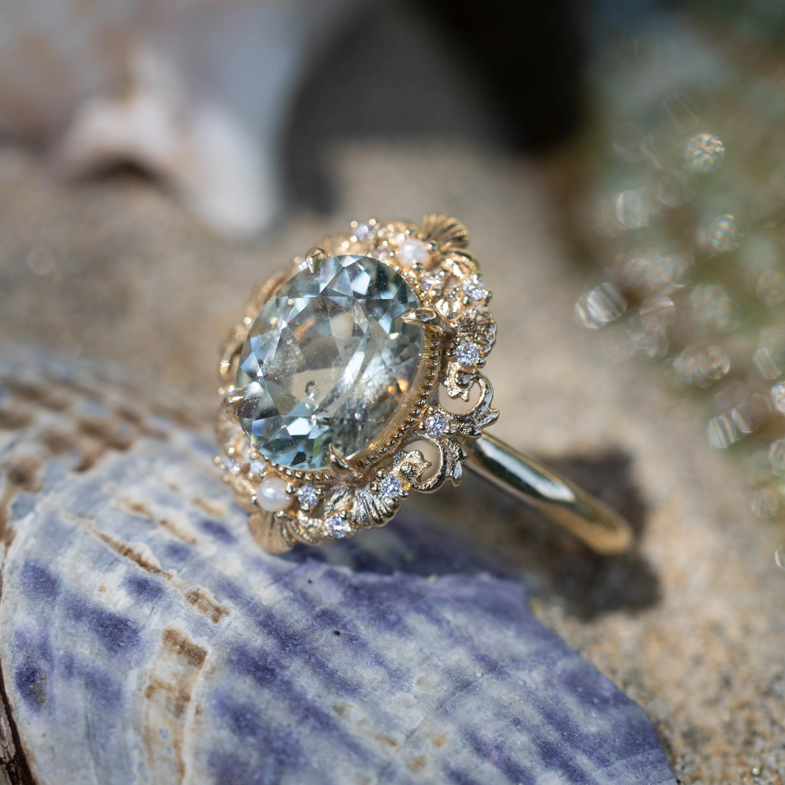 "MERROW" - SCULPTURAL-STYLE ENGAGEMENT RING WITH DIAMOND & PEARL ACCENTS - MOUNTING ONLY - SELECT YOUR OWN STONE - Image 21