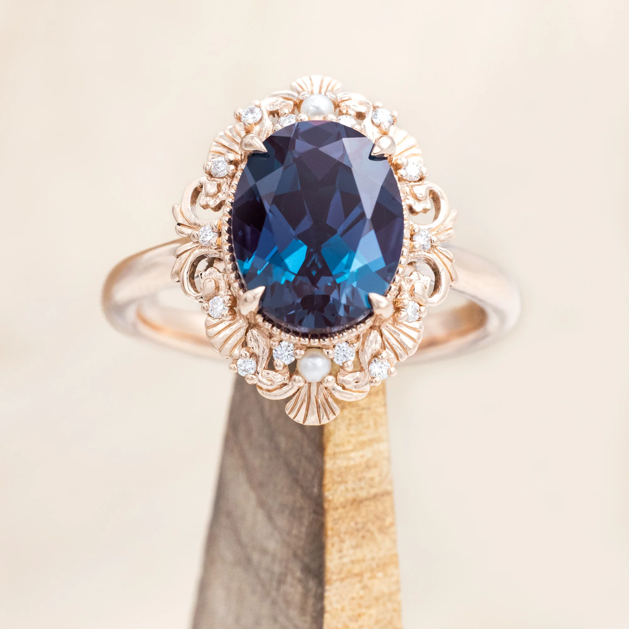 "MERROW" - SCULPTURAL-STYLE ENGAGEMENT RING WITH DIAMOND & PEARL ACCENTS - MOUNTING ONLY - SELECT YOUR OWN STONE - Image 3