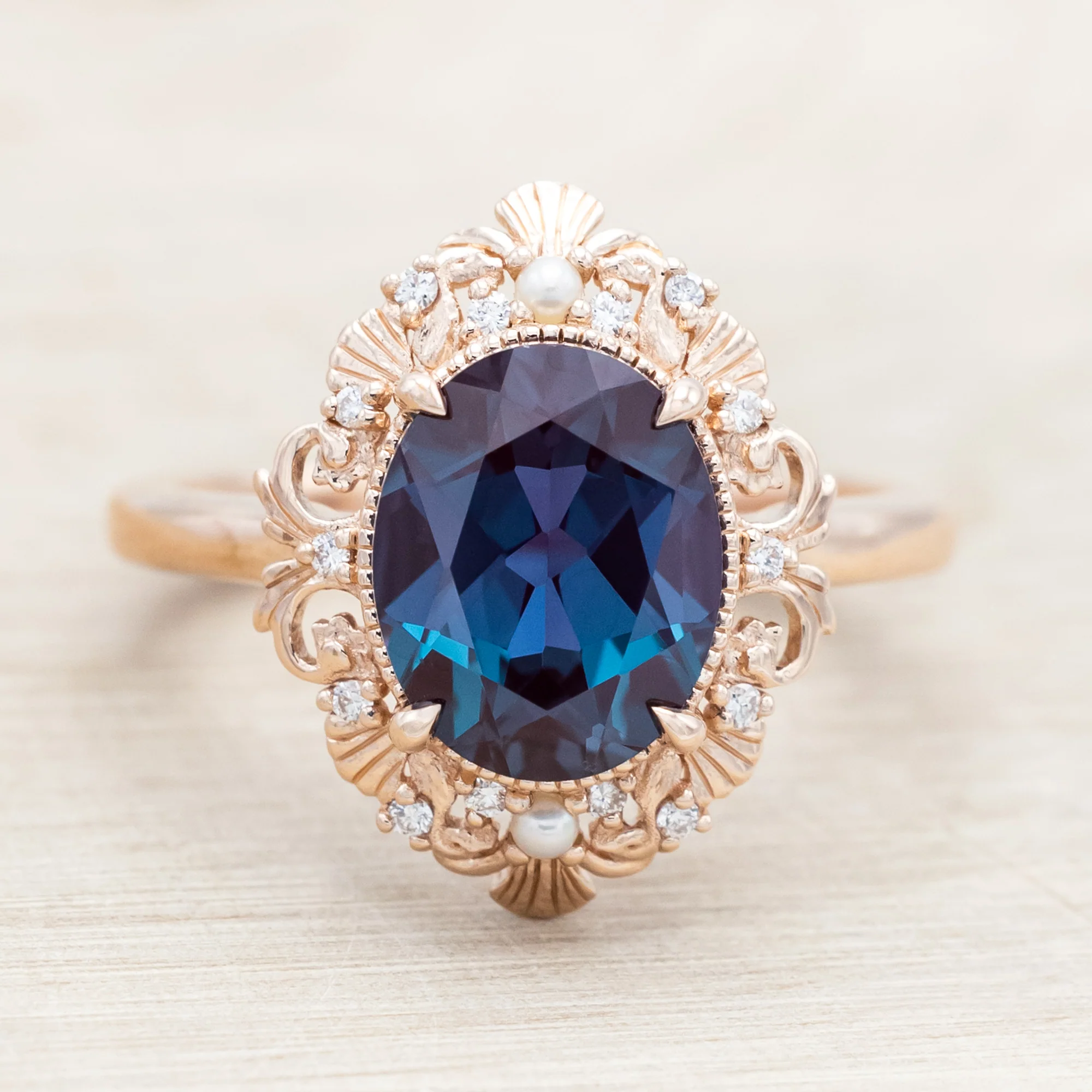 "MERROW" - SCULPTURAL-STYLE ENGAGEMENT RING WITH DIAMOND & PEARL ACCENTS - MOUNTING ONLY - SELECT YOUR OWN STONE - Image 16