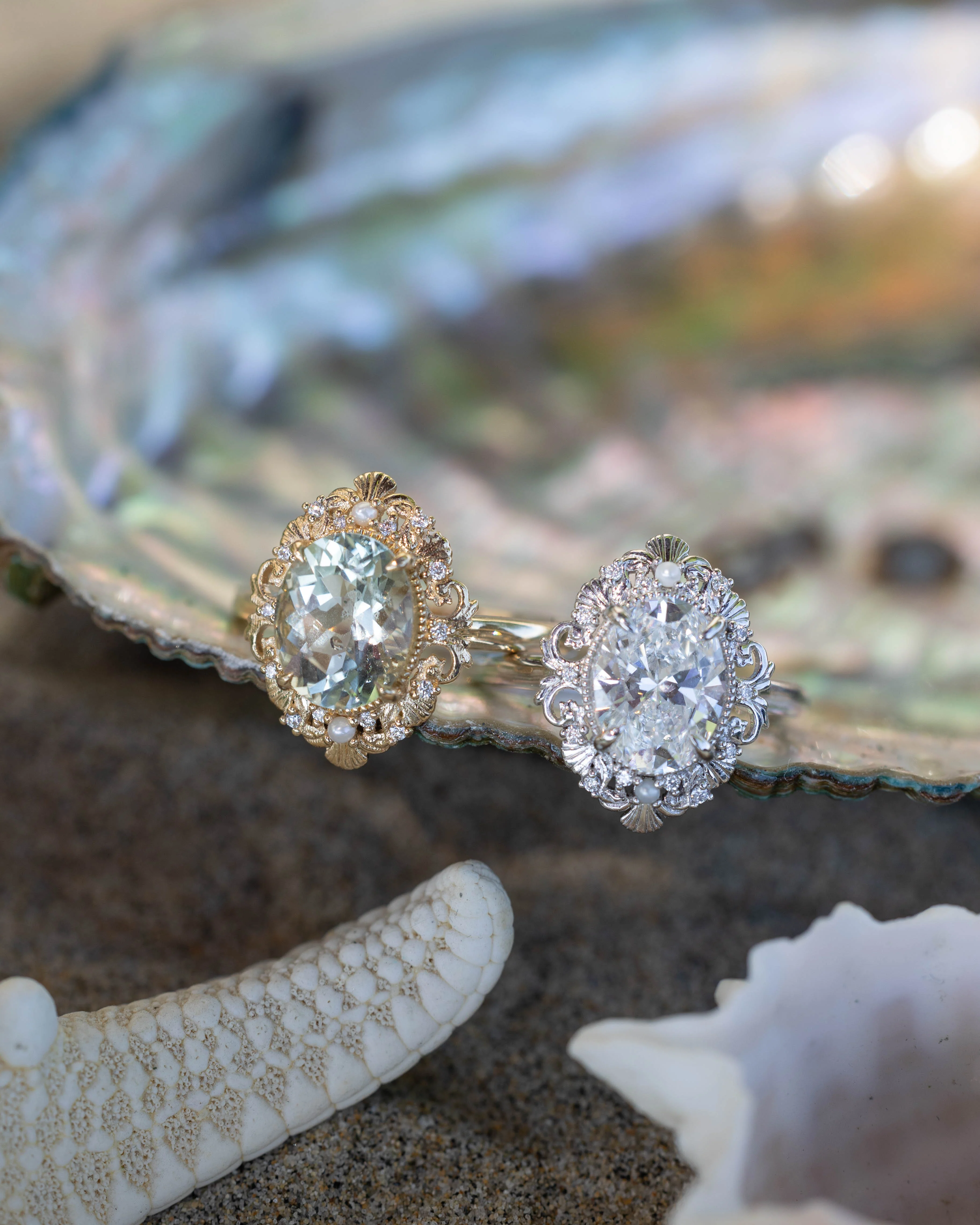 "MERROW" - SCULPTURAL-STYLE ENGAGEMENT RING WITH DIAMOND & PEARL ACCENTS - MOUNTING ONLY - SELECT YOUR OWN STONE - Image 22