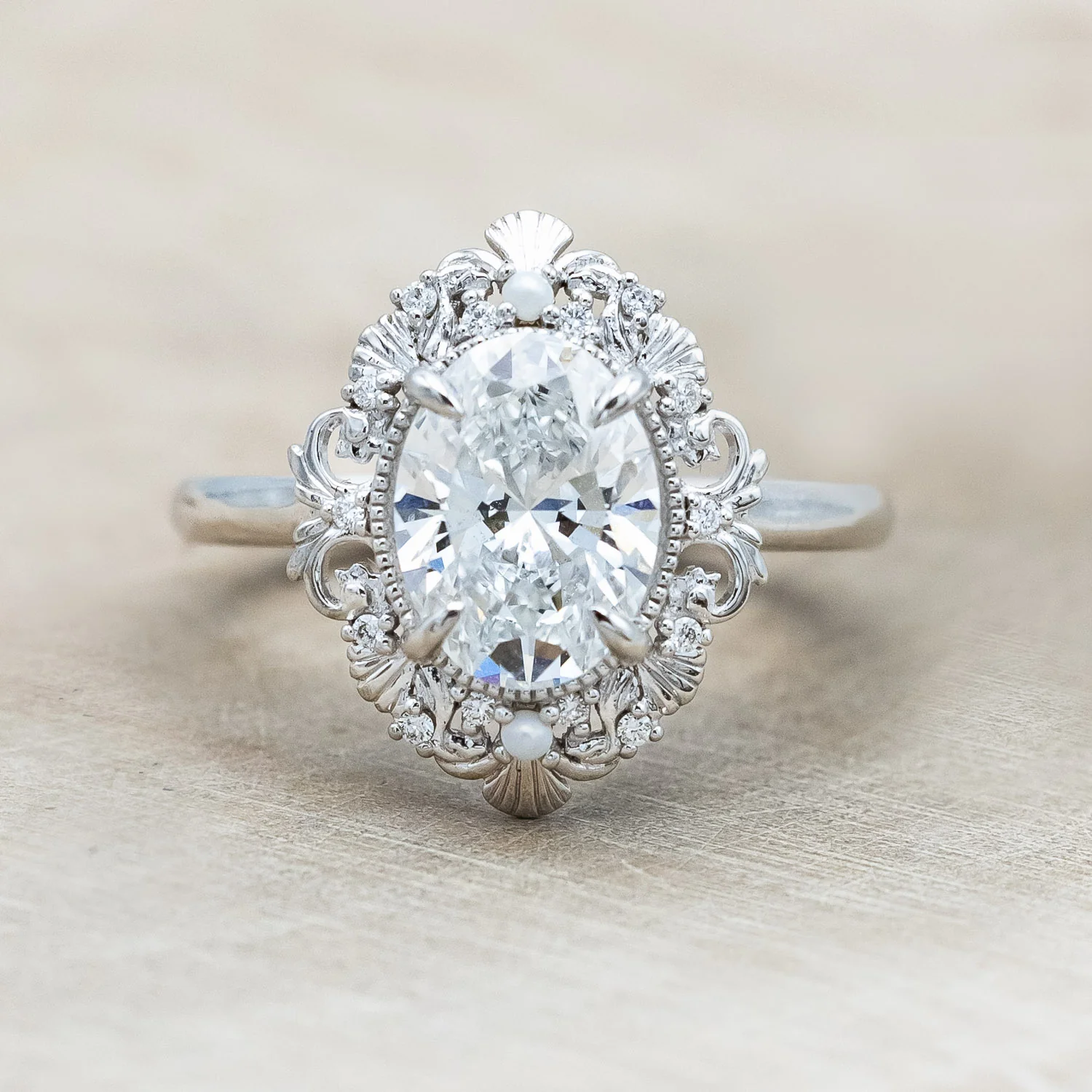 "MERROW" - SCULPTURAL-STYLE ENGAGEMENT RING WITH DIAMOND & PEARL ACCENTS - MOUNTING ONLY - SELECT YOUR OWN STONE - Image 11