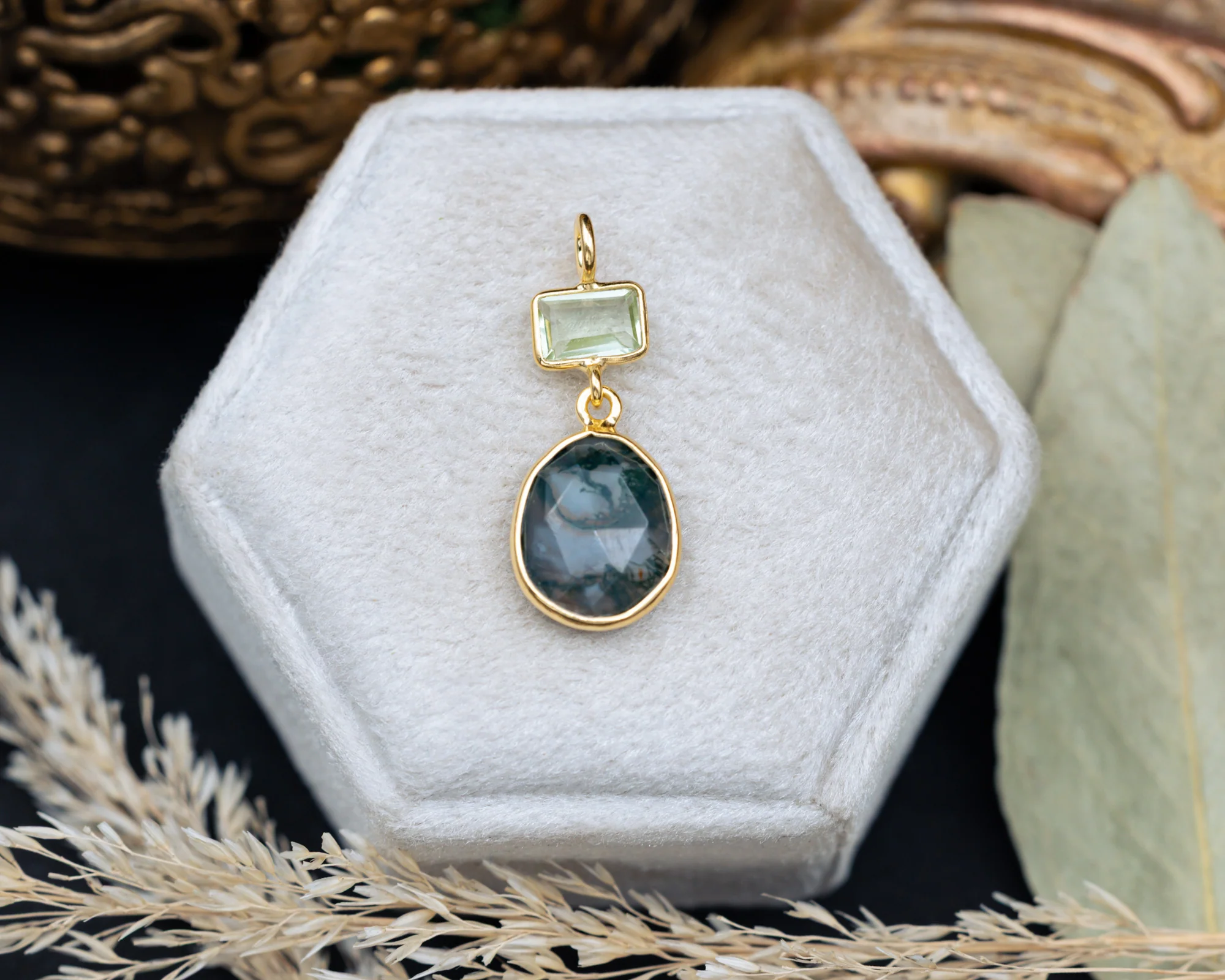 MOSS COLLECTION - 18K GOLD VERMEIL PENDANT WITH MOSS AGATE & PRASIOLITE - BY JORGE REVILLA - Image 3