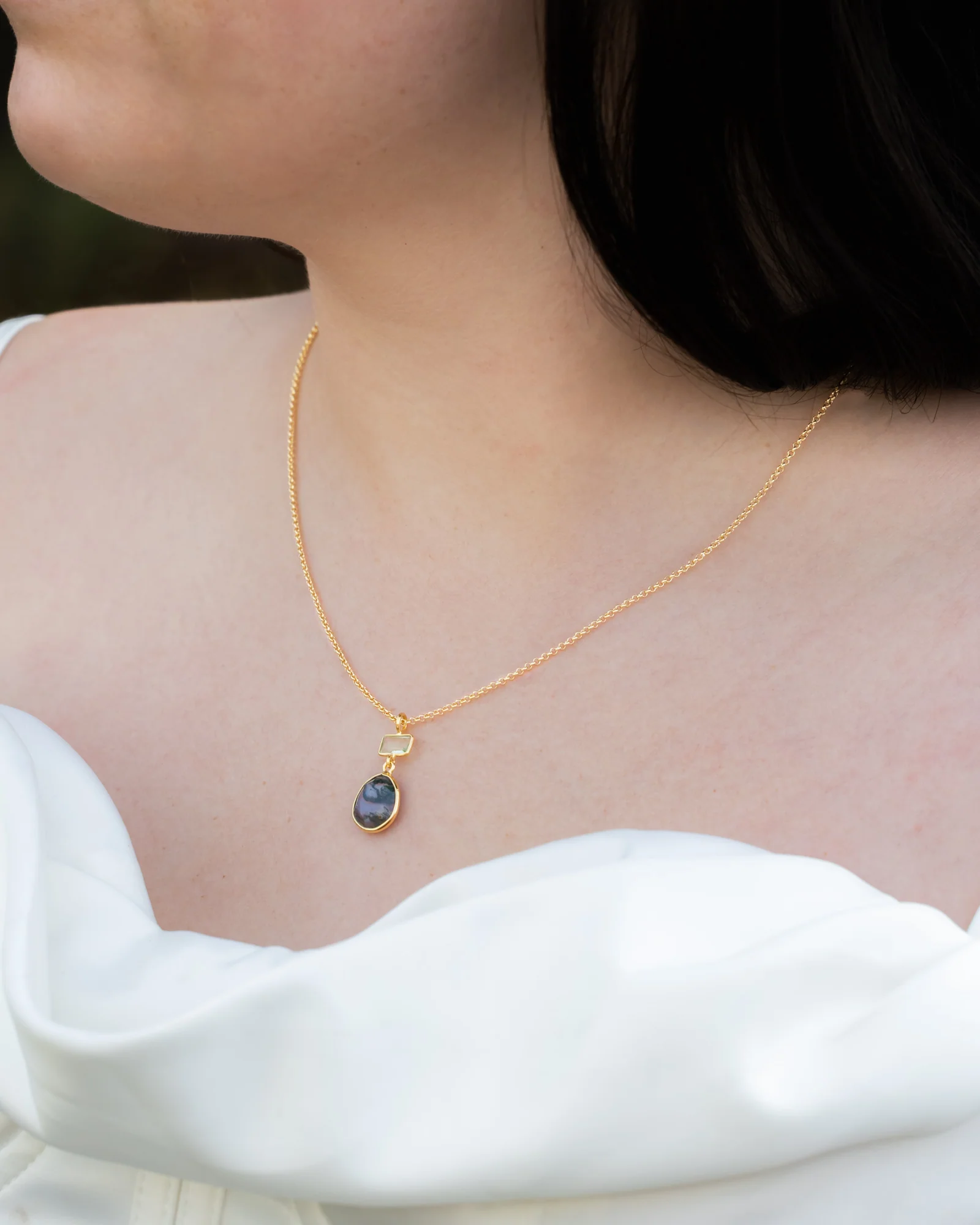 MOSS COLLECTION - 18K GOLD VERMEIL PENDANT WITH MOSS AGATE & PRASIOLITE - BY JORGE REVILLA - Image 7