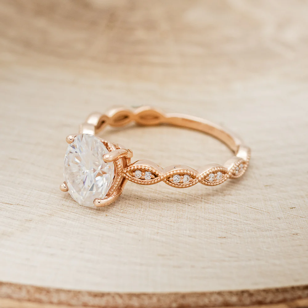 "NAOMI" - OVAL CUT MOISSANITE ENGAGEMENT RING WITH DIAMOND ACCENTS - Image 3