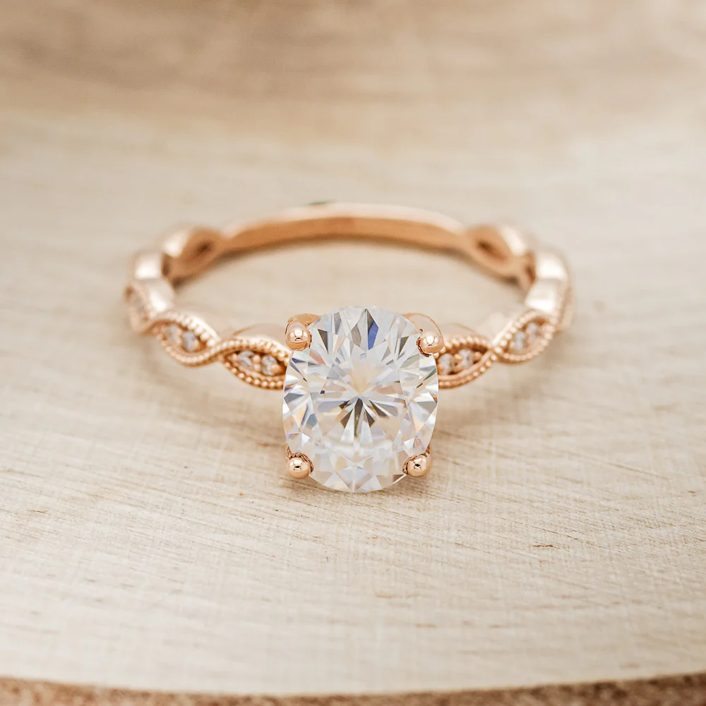 "NAOMI" - OVAL CUT MOISSANITE ENGAGEMENT RING WITH DIAMOND ACCENTS - Image 4