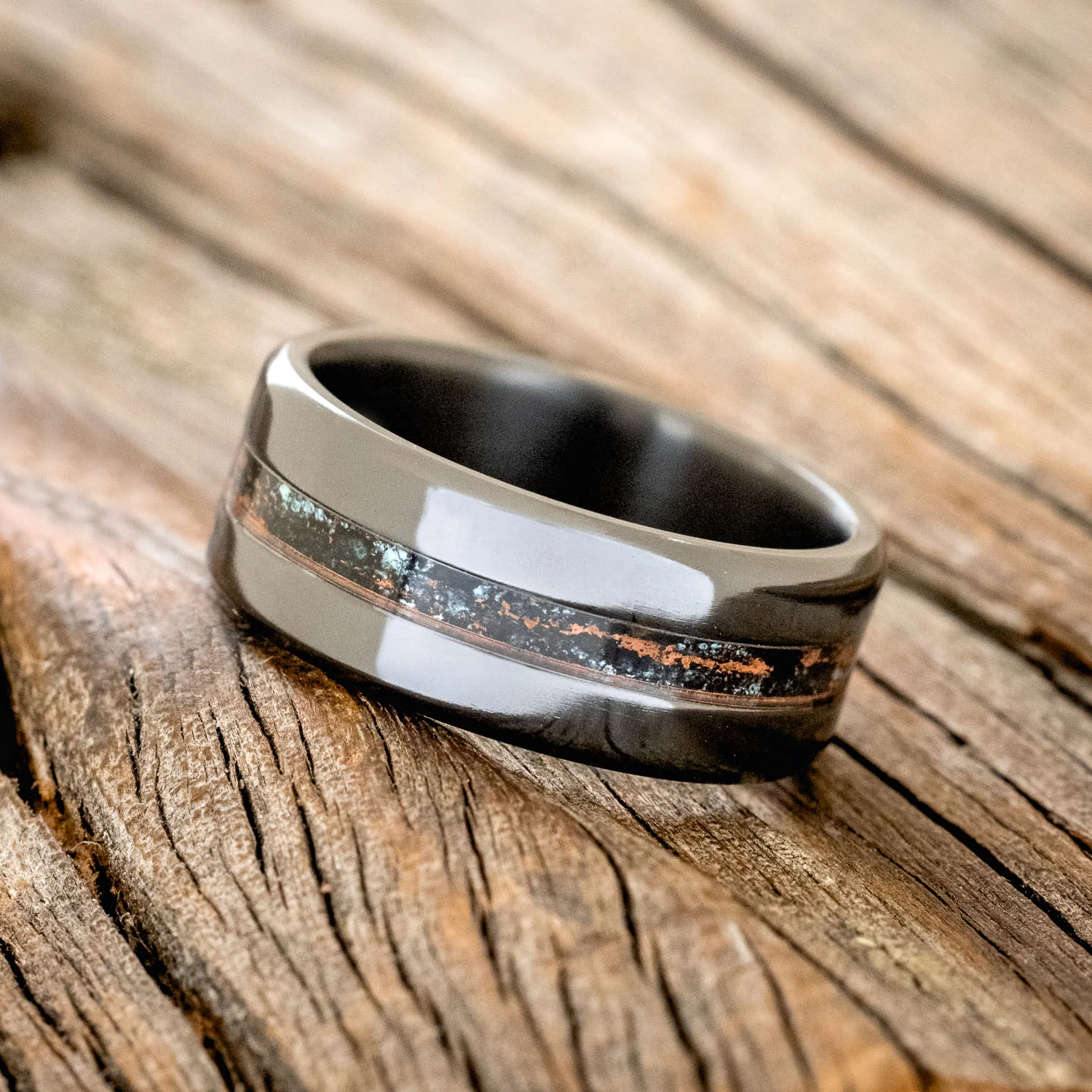 "NIRVANA" - CENTERED PATINA COPPER WEDDING BAND - Image 11