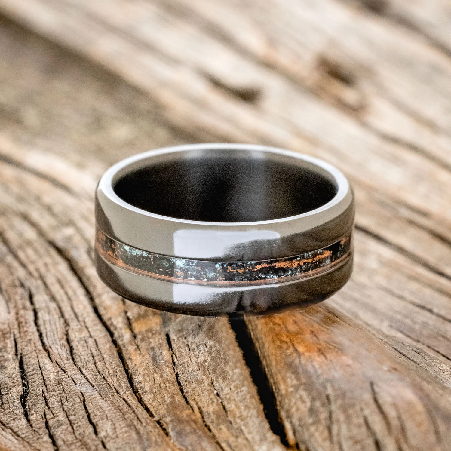 "NIRVANA" - CENTERED PATINA COPPER WEDDING BAND - Image 12