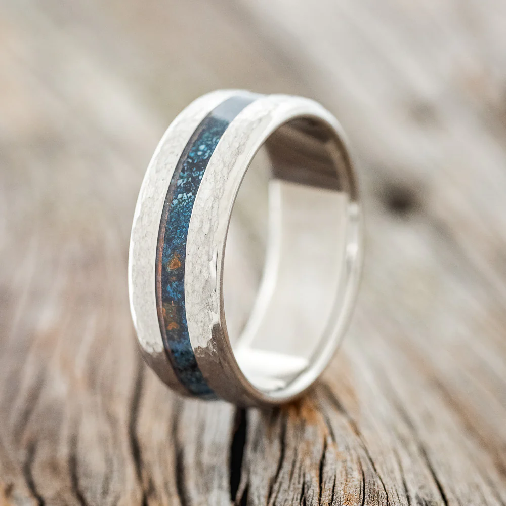 "NIRVANA" - MATCHING SET OF PATINA COPPER WEDDING BANDS WITH HAMMERED FINISHES - Image 3