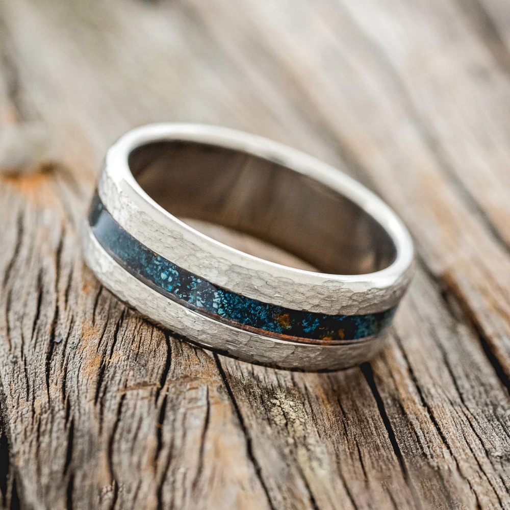 "NIRVANA" - MATCHING SET OF PATINA COPPER WEDDING BANDS WITH HAMMERED FINISHES - Image 5