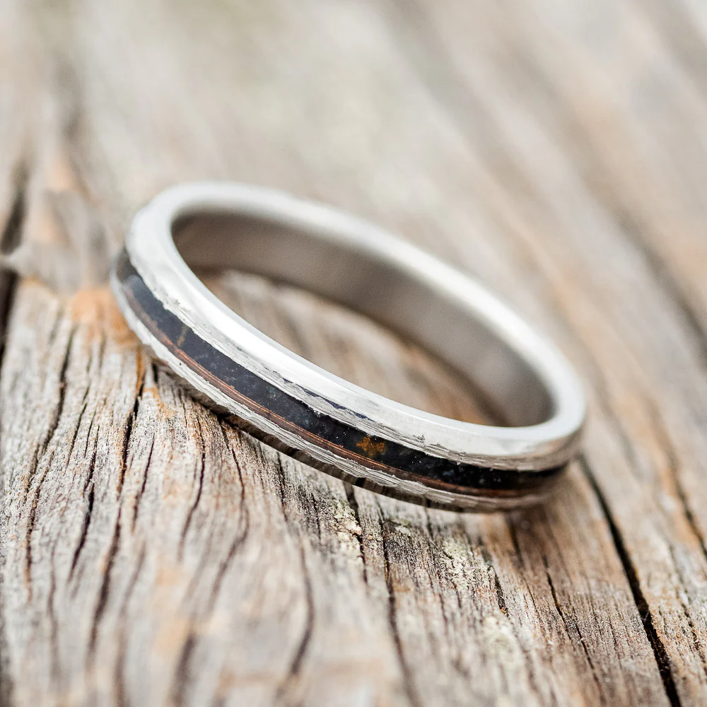 "NIRVANA" - MATCHING SET OF PATINA COPPER WEDDING BANDS WITH HAMMERED FINISHES - Image 7