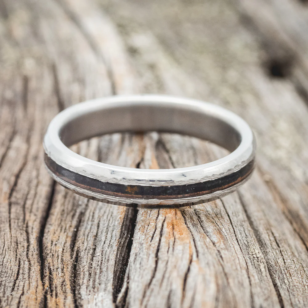 "NIRVANA" - MATCHING SET OF PATINA COPPER WEDDING BANDS WITH HAMMERED FINISHES - Image 9