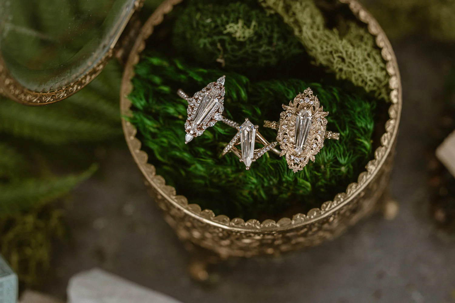 "CHERIE" - ROCOCO-STYLE DAGGER CUT MOISSANITE ENGAGEMENT RING WITH DIAMOND ACCENTS - Image 10