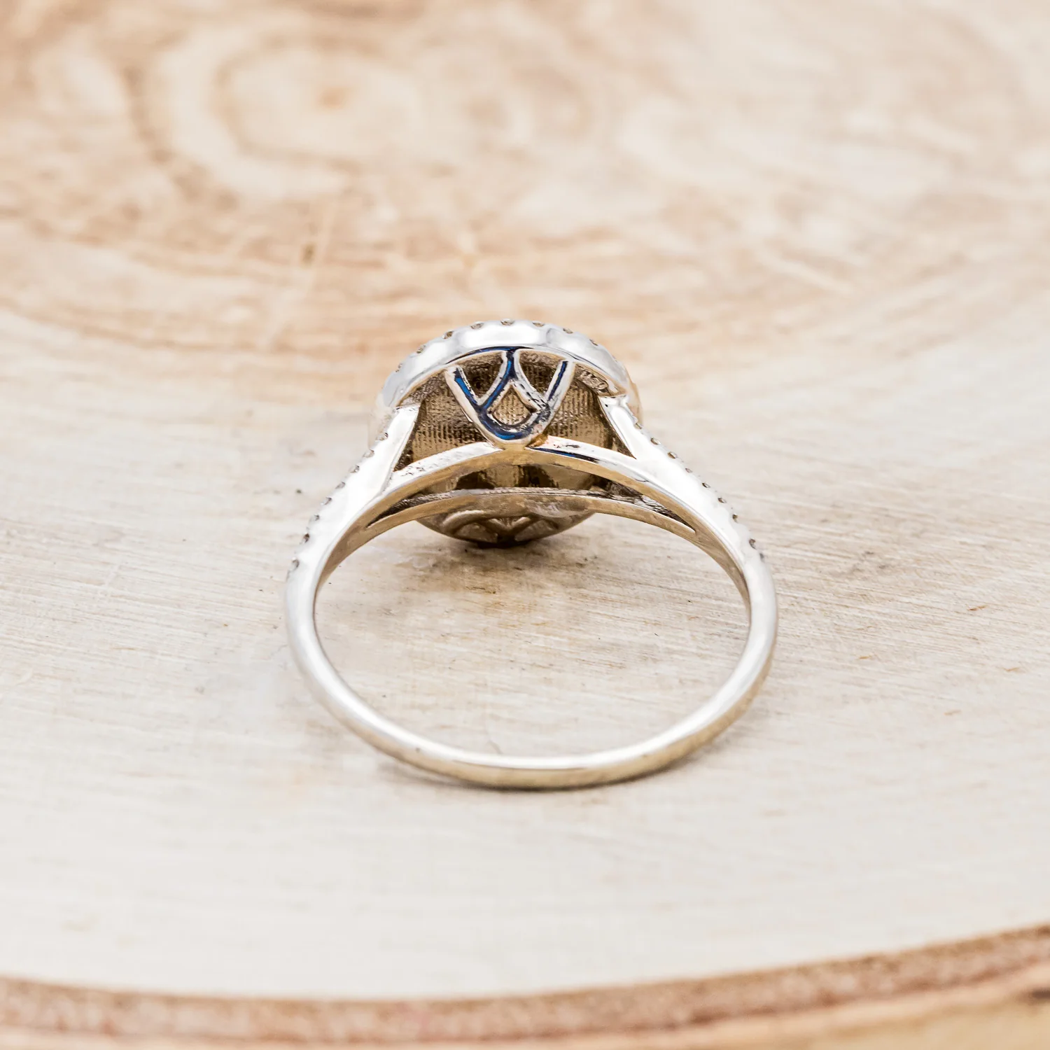 "NOVA" - ROUND CABOCHON CUT TURQUOISE ENGAGEMENT RING WITH DIAMOND HALO & ACCENTS - Image 12