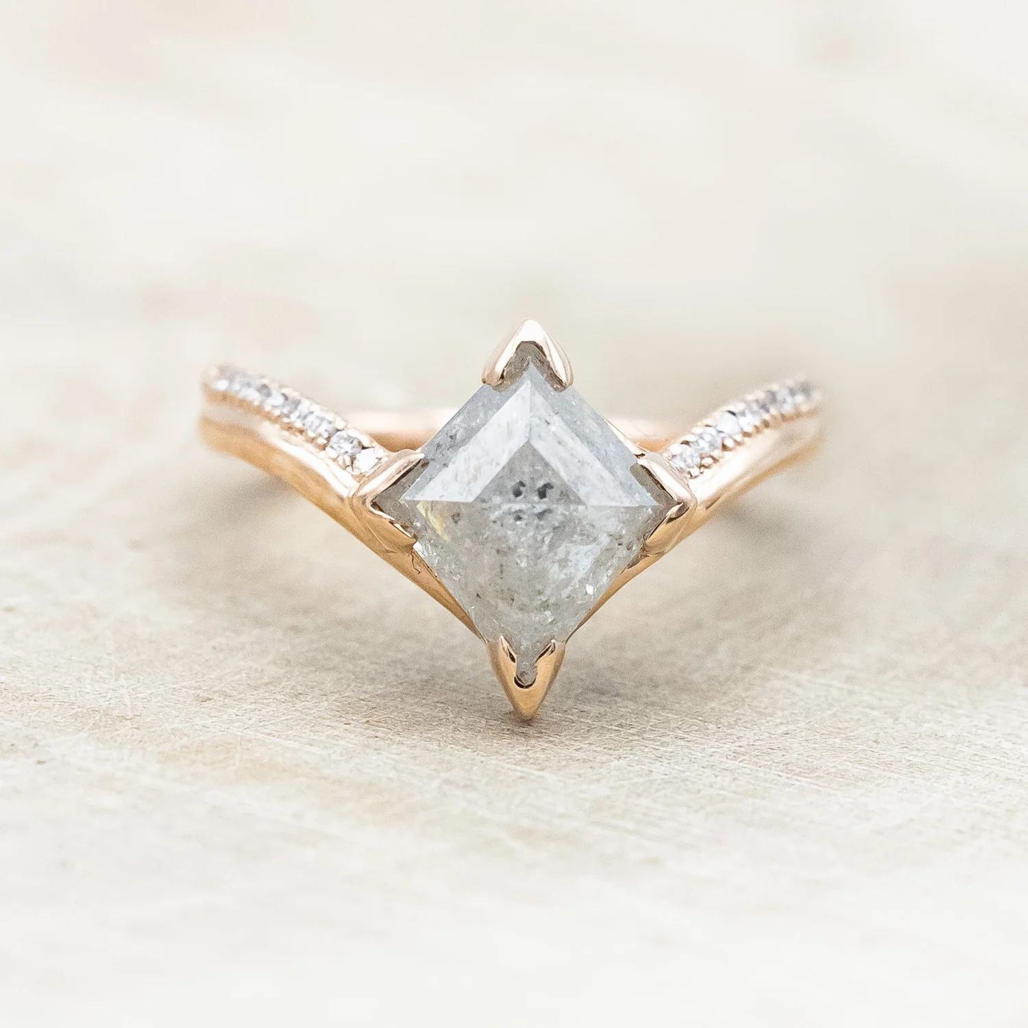 ONE-OF-A-KIND - "AURELIA" - LOZENGE ROSECUT SALT & PEPPER DIAMOND ENGAGEMENT RING WITH DIAMOND ACCENTS - Image 5