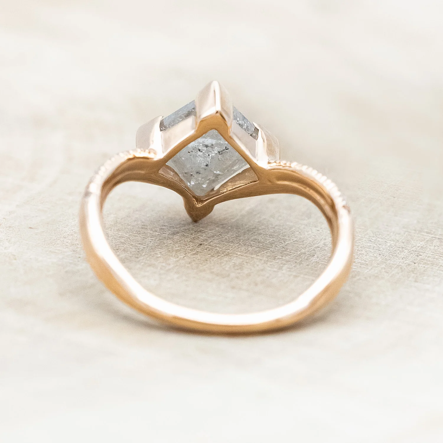 ONE-OF-A-KIND - "AURELIA" - LOZENGE ROSECUT SALT & PEPPER DIAMOND ENGAGEMENT RING WITH DIAMOND ACCENTS - Image 6