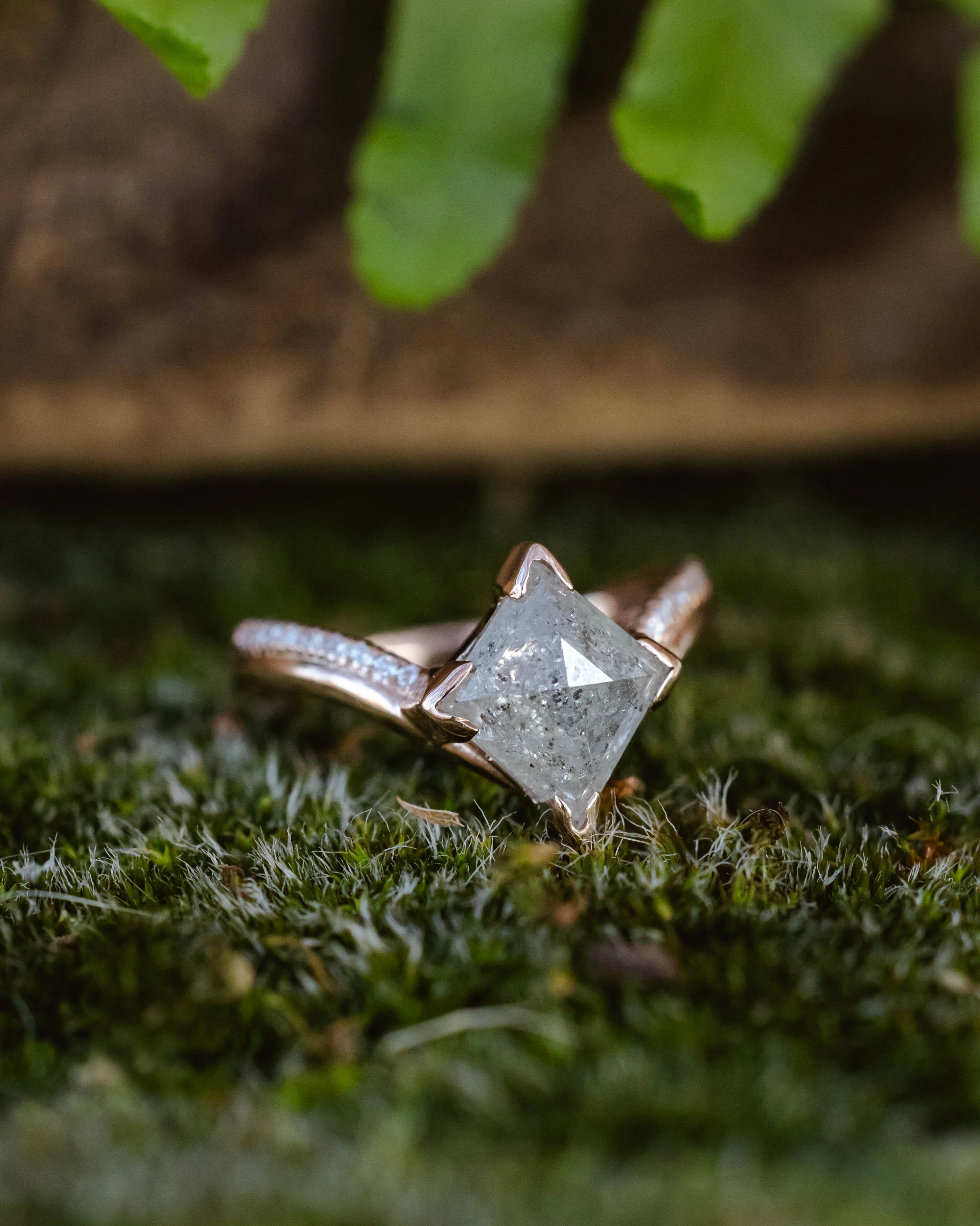 ONE-OF-A-KIND - "AURELIA" - LOZENGE ROSECUT SALT & PEPPER DIAMOND ENGAGEMENT RING WITH DIAMOND ACCENTS - Image 8