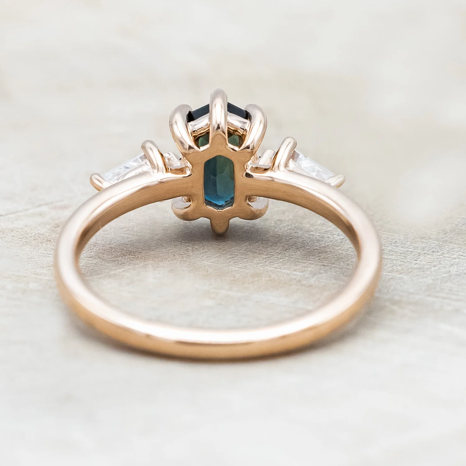 ONE-OF-A-KIND - "ISLA" - ELONGATED HEXAGON CUT AUSTRALIAN SAPPHIRE ENGAGEMENT RING WITH MOISSANITE ACCENTS - Image 8