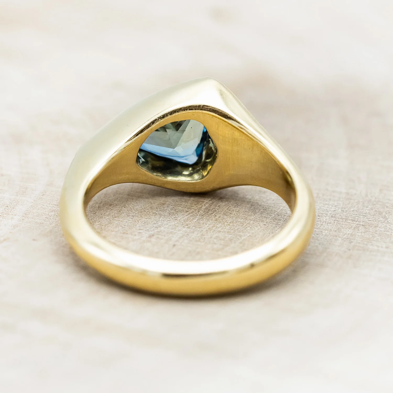 ONE-OF-A-KIND - "KATLAN" - HAND CARVED BEZEL SET TRILLION BLUE SAPPHIRE ENGAGEMENT RING - Image 7