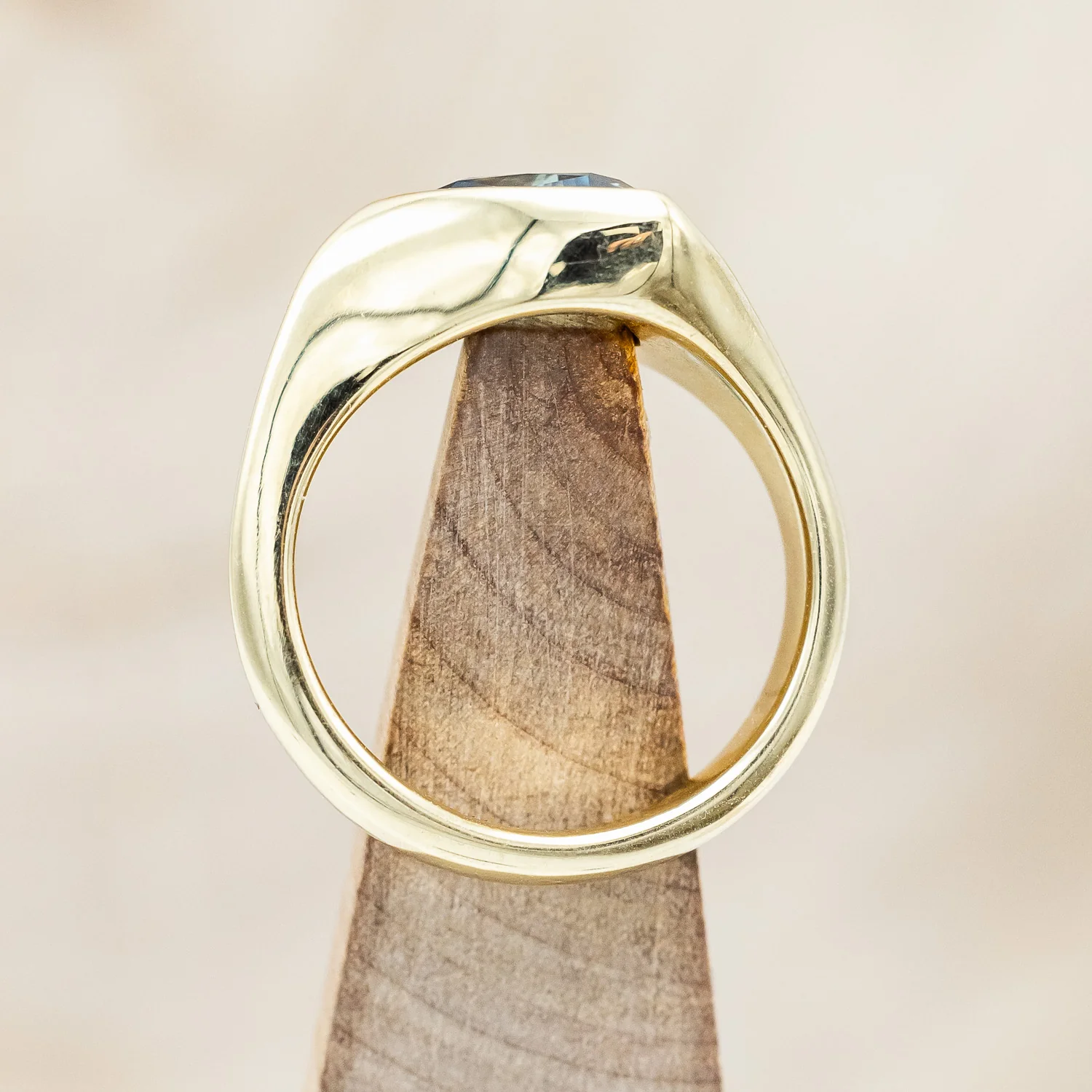 ONE-OF-A-KIND - "KATLAN" - HAND CARVED BEZEL SET TRILLION BLUE SAPPHIRE ENGAGEMENT RING - Image 8