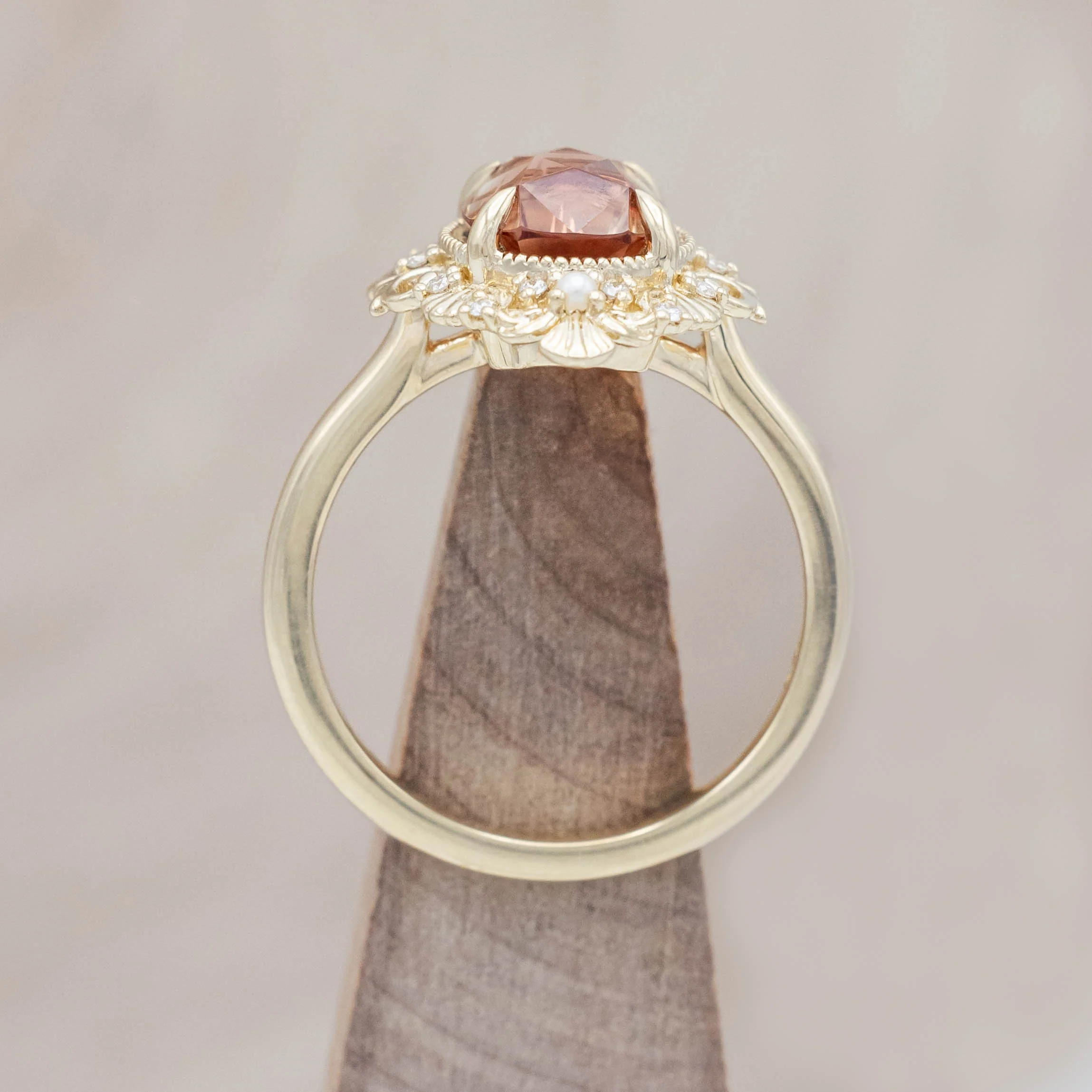 "MERROW" - SCULPTURAL-STYLE ENGAGEMENT RING WITH DIAMOND & PEARL ACCENTS - MOUNTING ONLY - SELECT YOUR OWN STONE - Image 8