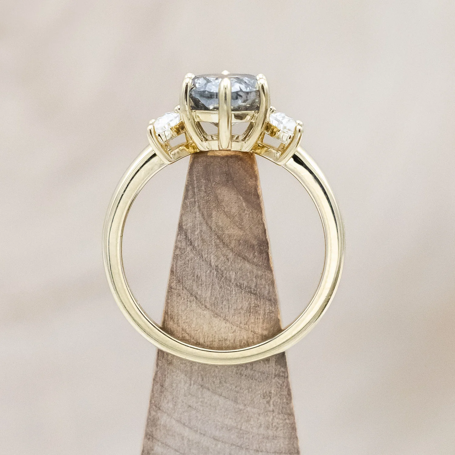 ONE-OF-A-KIND - "RHIANNON" - SALT & PEPPER DIAMOND ENGAGEMENT RING WITH TWO CRESCENT CUT MOON MOISSANITES - Image 7