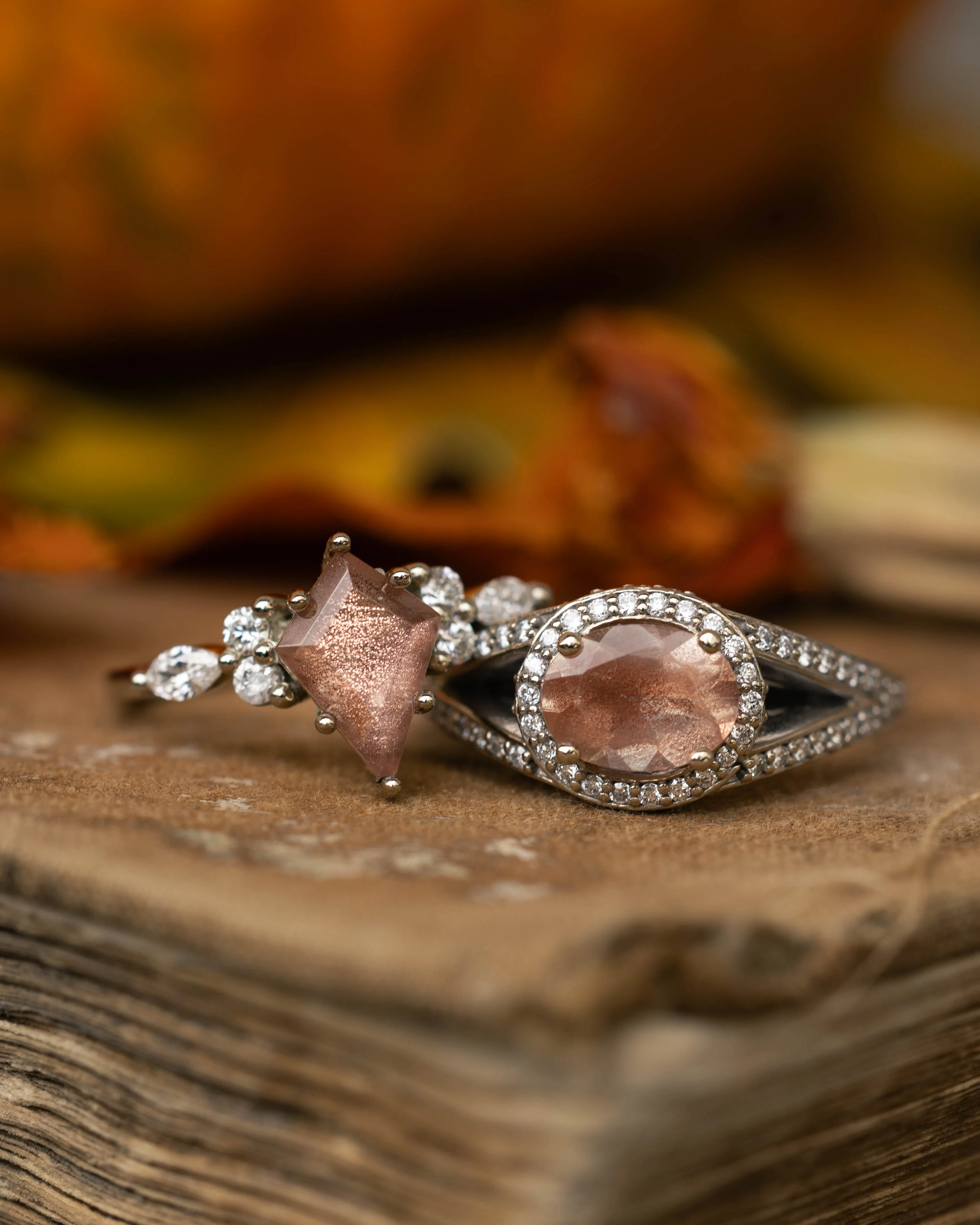 ONE-OF-A-KIND - "SAGE" - KITE CUT OREGON SUNSTONE ENGAGEMENT RING WITH DIAMOND ACCENTS & TRACER - Image 17